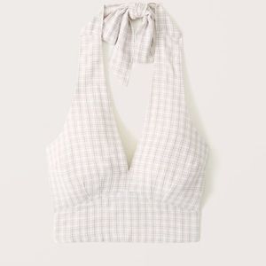 Abercrombie & Fitch Plaid Crop Top - Cream and Gray